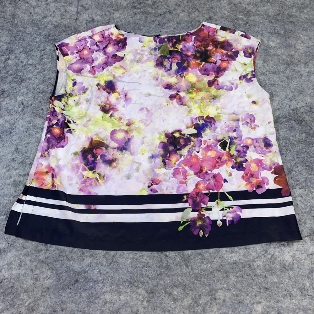 Liz‎ Claiborne Blouse Women's 3X Colorful Floral Black Striped Keyhole Closure - Picture 5 of 10
